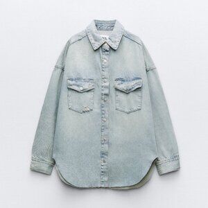 ZARA RIPPED TRF DENIM OVERSHIRT